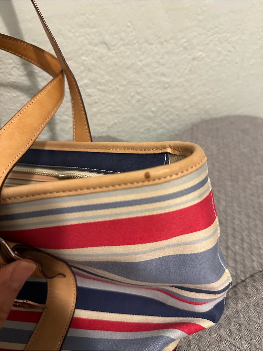 Vintage Coach Hampton Striped Canvas & Leather Blue/Red - Picture 12 of 13